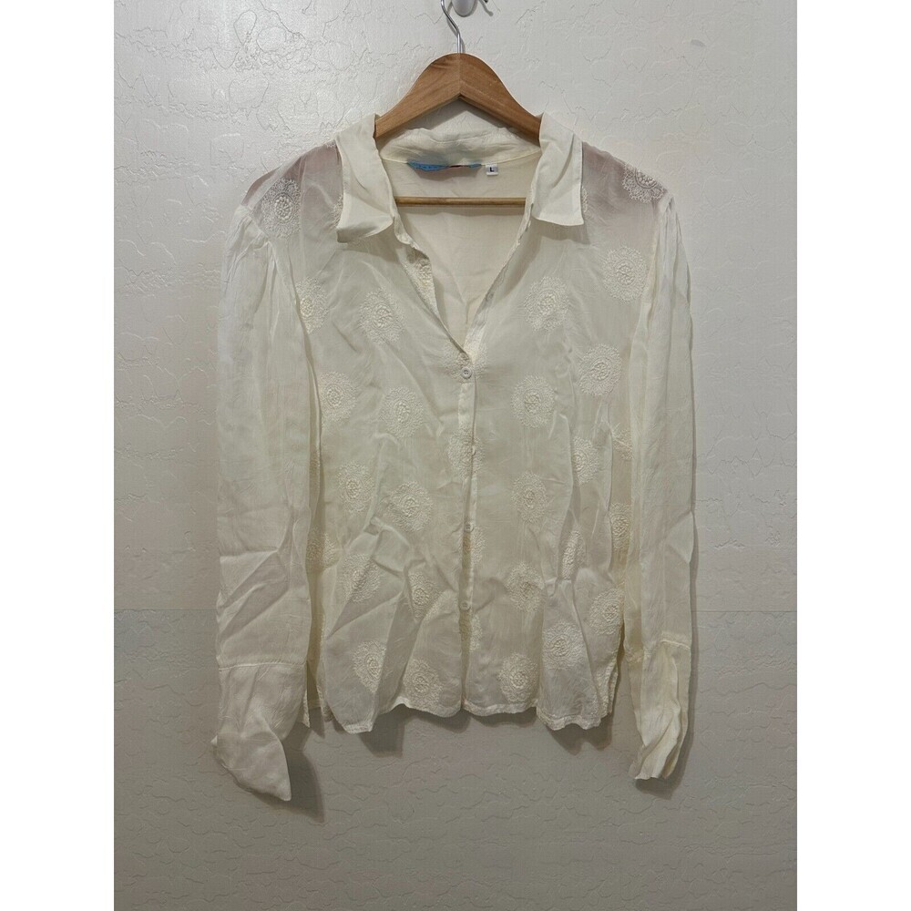 Vintage Johnny Was Womans Floral Embroidered Doily Print Long Sleeve‎ Top Size L